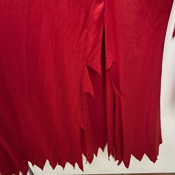 Long Red Devil V Neck Dress Costume with Slit & Devil Tail, Size Medium - Picture 8 of 12